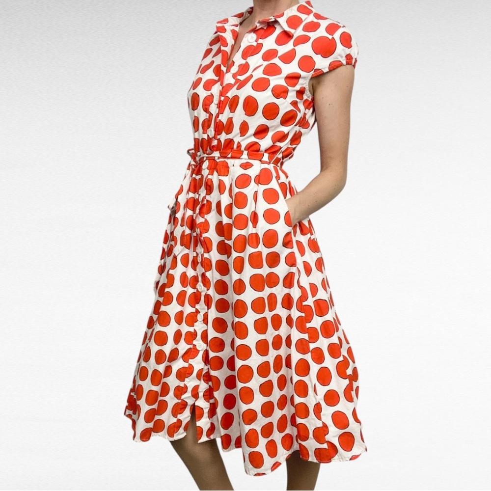 eShakti | White & Red Polka Dot Cotton Fit & Flare Midi Shirt Dress w/Pockets - Picture 3 of 7